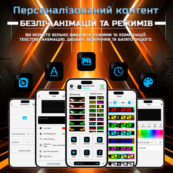 Гибкий автомобильный LED-экран 120x595 мм (16x96 px) с Bluetooth-управлением и пультом ДУ 1000244 фото
